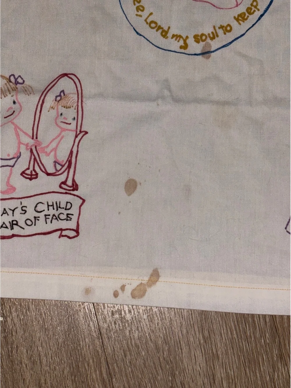 Vintage Monday’s Child Stamped Embroidery Pillowcase D76